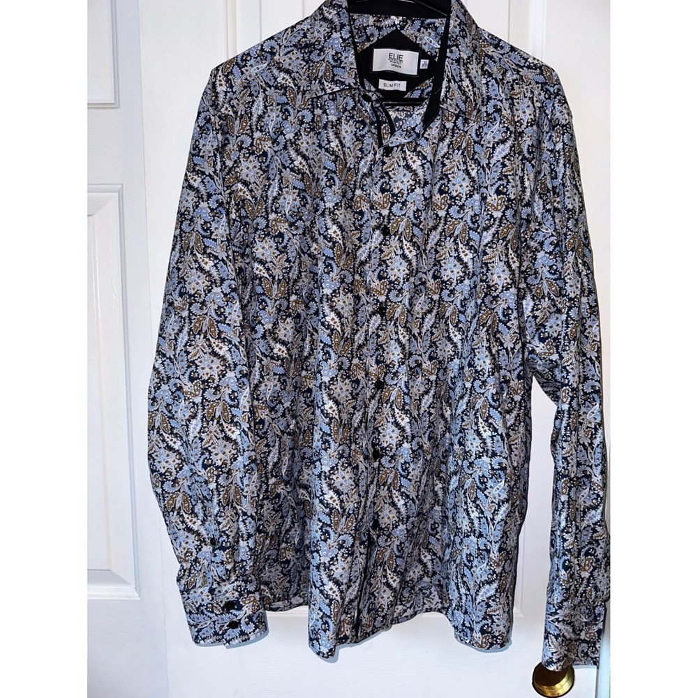 ELIE Men's‎ XL Urban Slim Fit Long Sleeve Button Down Paisley Print Shirt